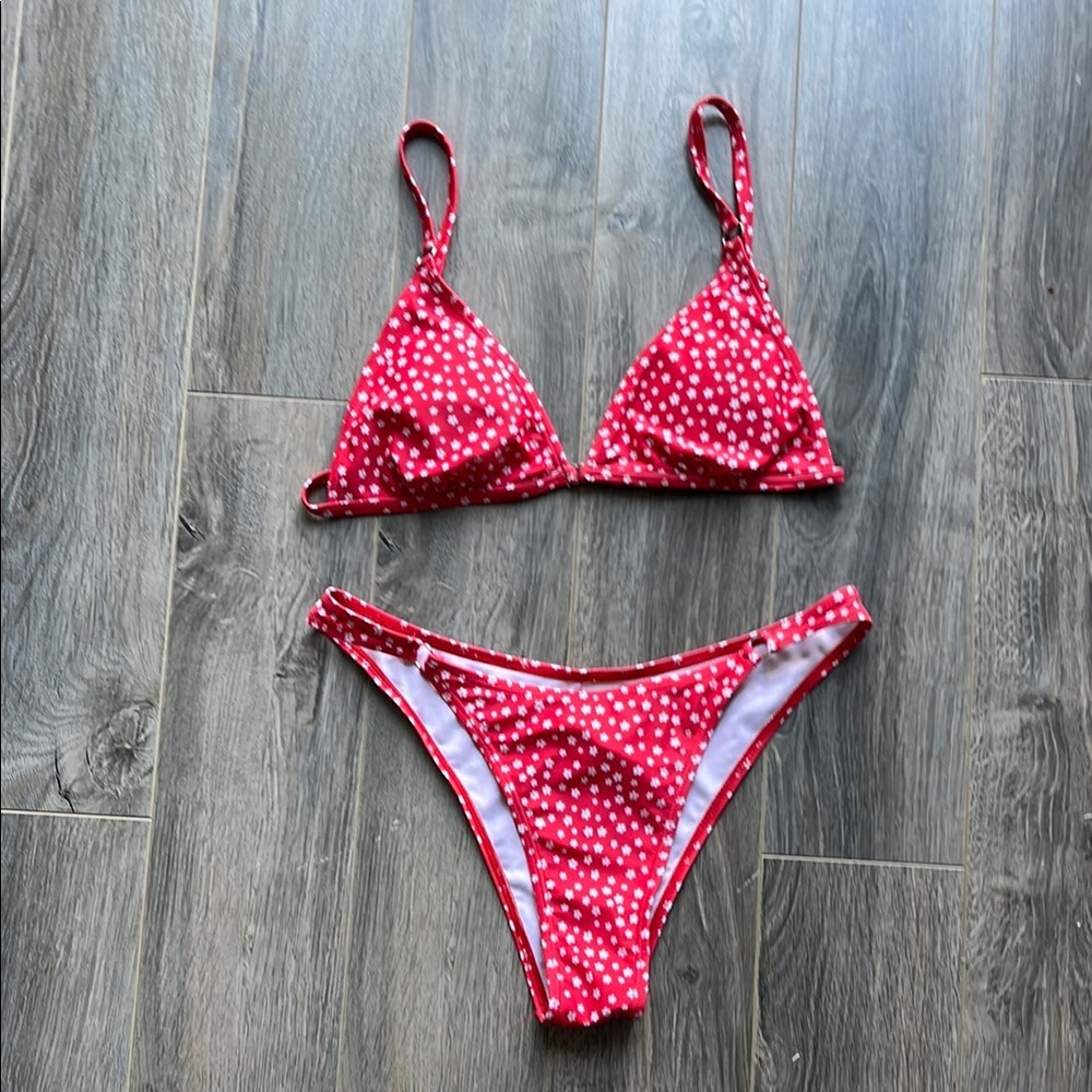 SHEIN Red and White Flower Bikini Set